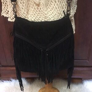 Sorial Suede Leather Fringe Boho Shoulder Bag